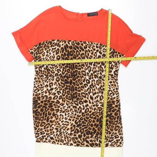 Savida Women’s Multicoloured Shift Dress Size 12 Leopard Print Short Sleeve