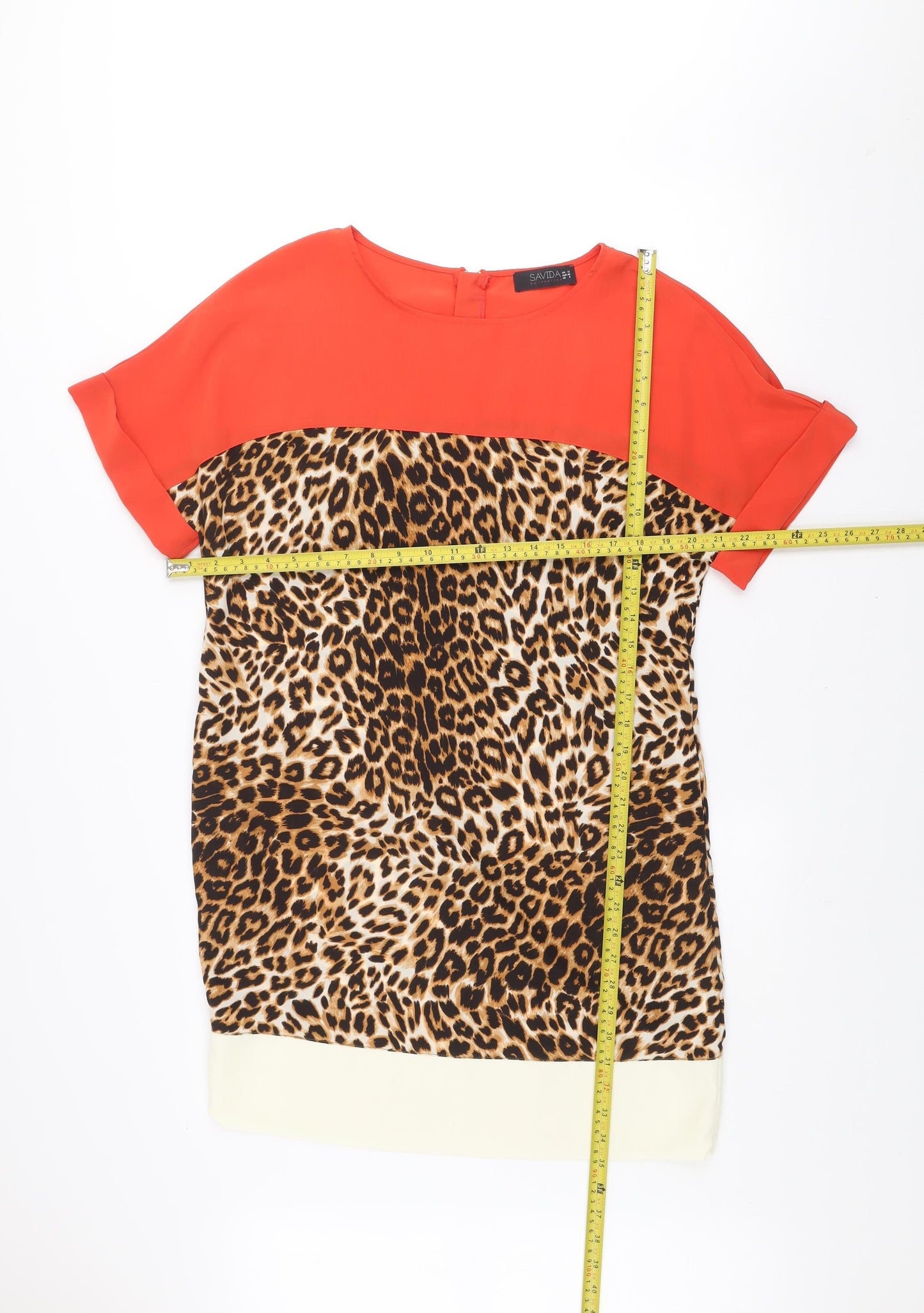 Savida Women’s Multicoloured Shift Dress Size 12 Leopard Print Short Sleeve