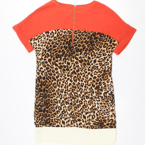 Savida Women’s Multicoloured Shift Dress Size 12 Leopard Print Short Sleeve