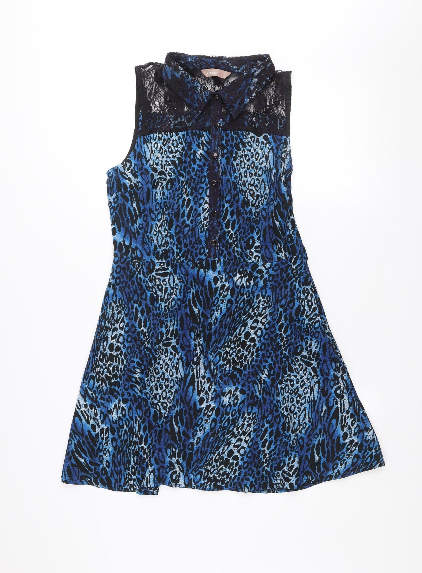 A|wear Women Blue Animal Print Collared Sleeveless Fit & Flare Dress Size 12