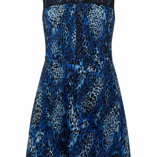 A|wear Women Blue Animal Print Collared Sleeveless Fit & Flare Dress Size 12