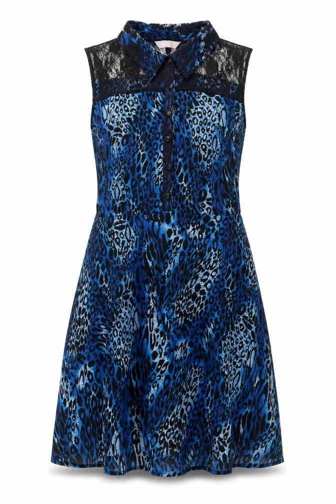 A|wear Women Blue Animal Print Collared Sleeveless Fit & Flare Dress Size 12