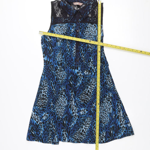 A|wear Women Blue Animal Print Collared Sleeveless Fit & Flare Dress Size 12