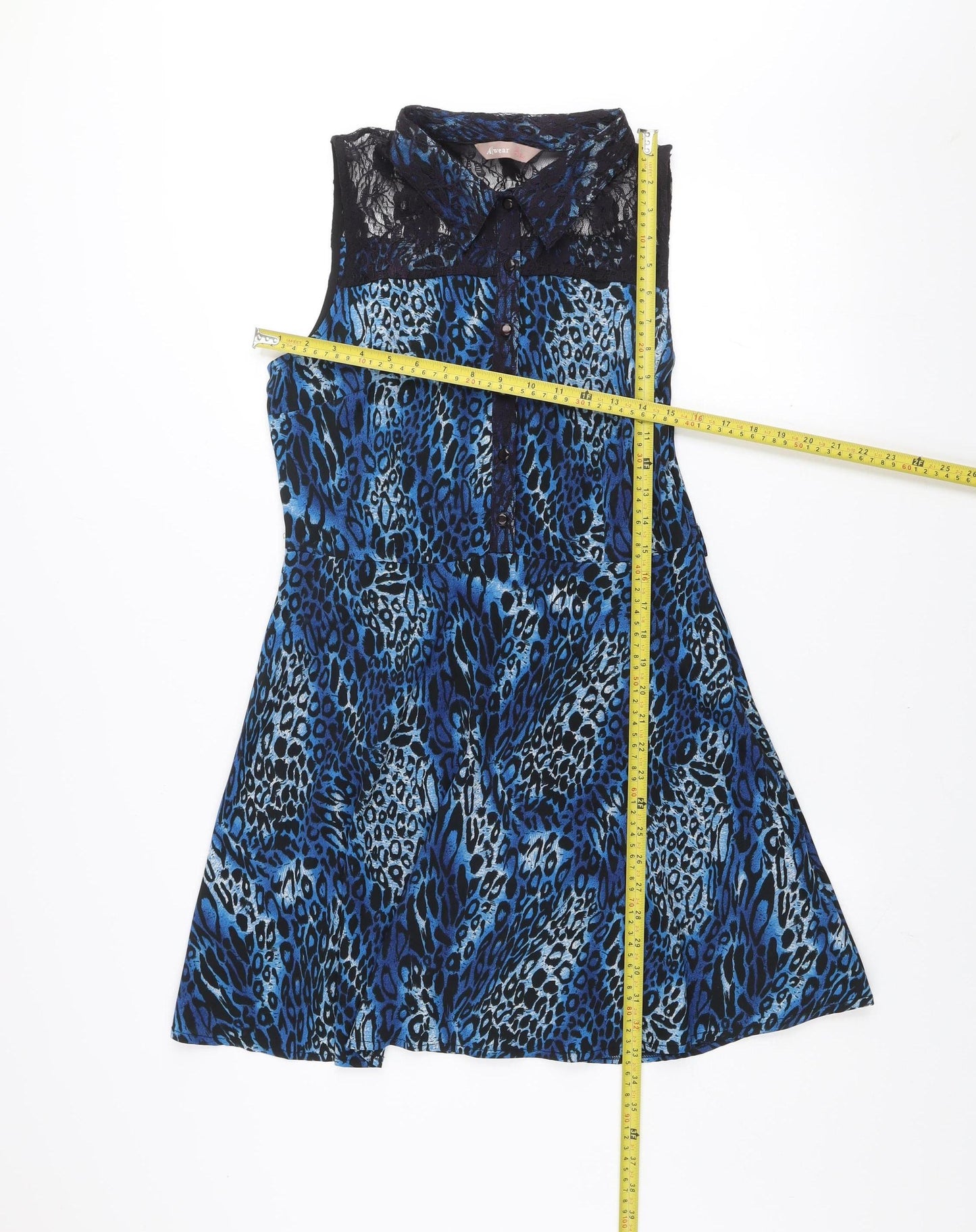 A|wear Women Blue Animal Print Collared Sleeveless Fit & Flare Dress Size 12