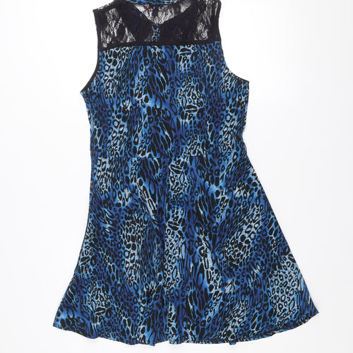A|wear Women Blue Animal Print Collared Sleeveless Fit & Flare Dress Size 12