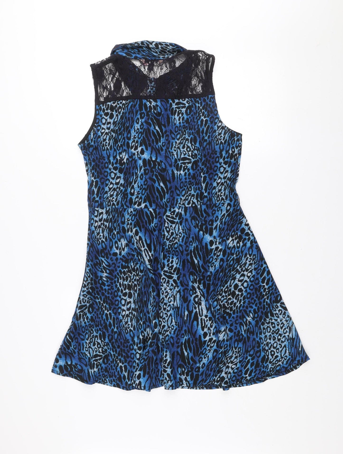 A|wear Women Blue Animal Print Collared Sleeveless Fit & Flare Dress Size 12