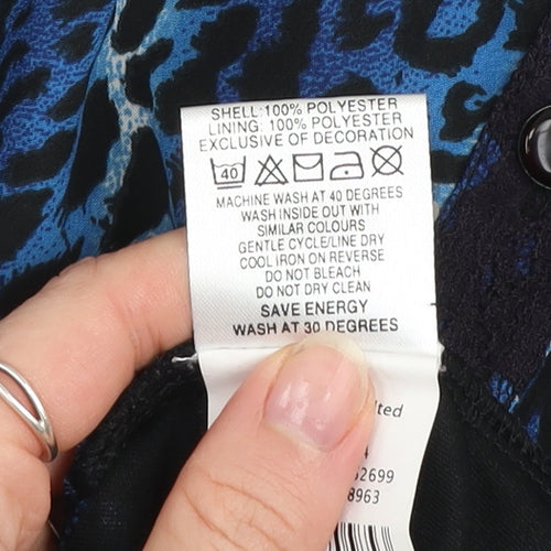 A|wear Women Blue Animal Print Collared Sleeveless Fit & Flare Dress Size 12
