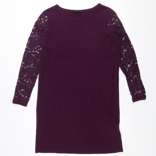 Wallis Women Purple Lace Sleeve Shift Dress Size 12