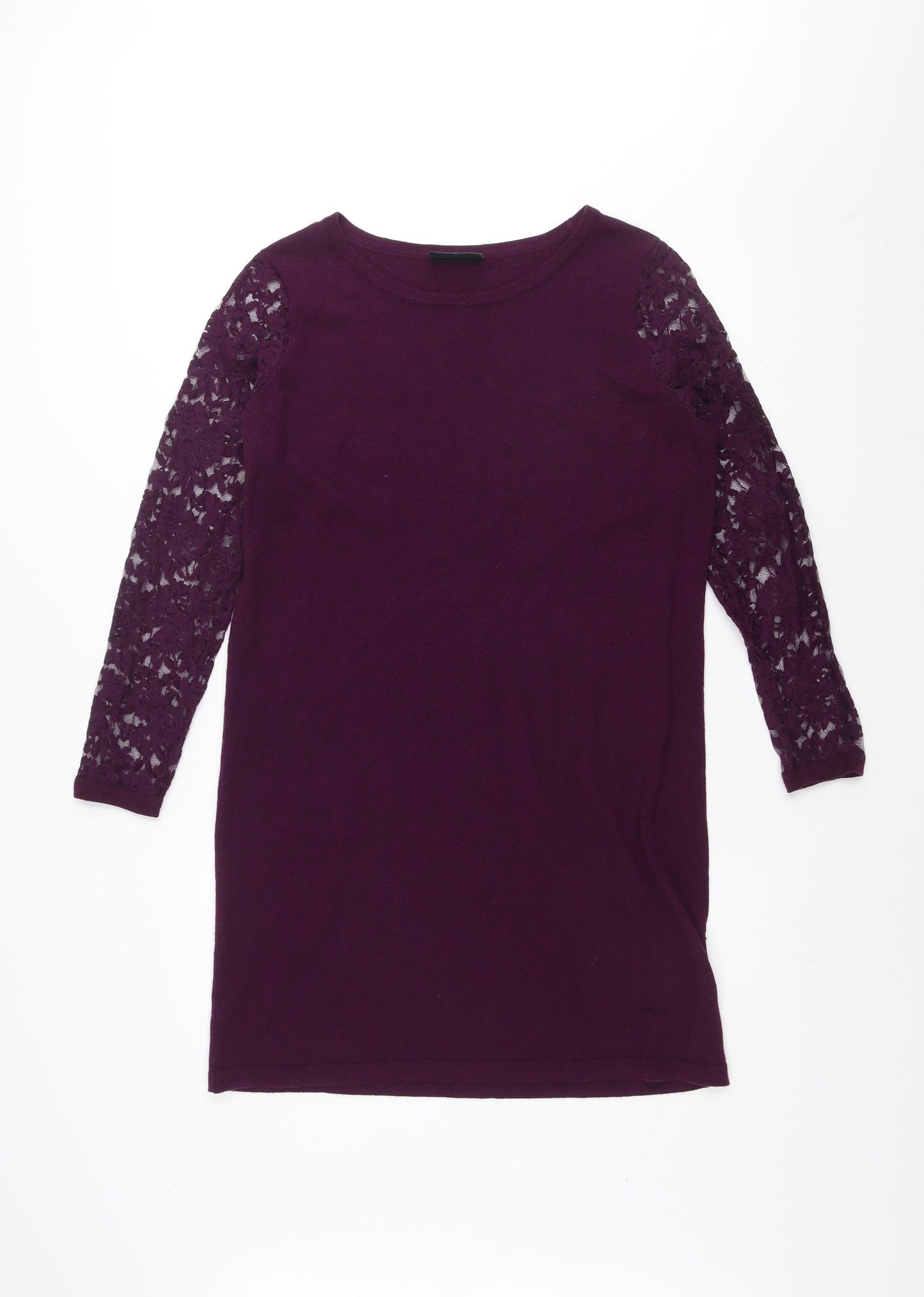 Wallis Women Purple Lace Sleeve Shift Dress Size 12
