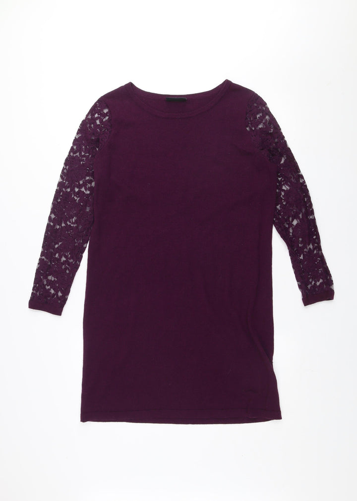 Wallis Women Purple Lace Sleeve Shift Dress Size 12