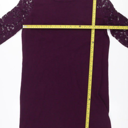 Wallis Women Purple Lace Sleeve Shift Dress Size 12