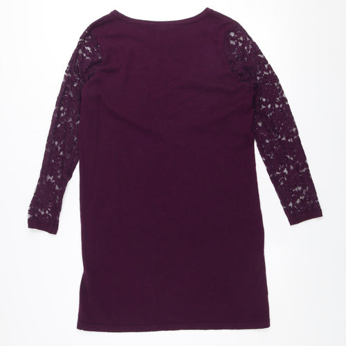 Wallis Women Purple Lace Sleeve Shift Dress Size 12