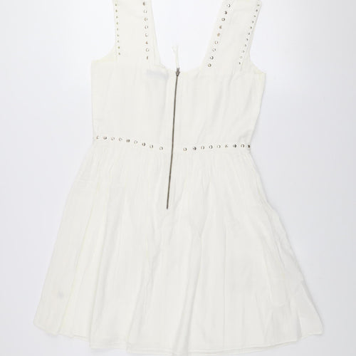 Oasis Women's White Studded A-Line Sleeveless Cotton Dress Size 12