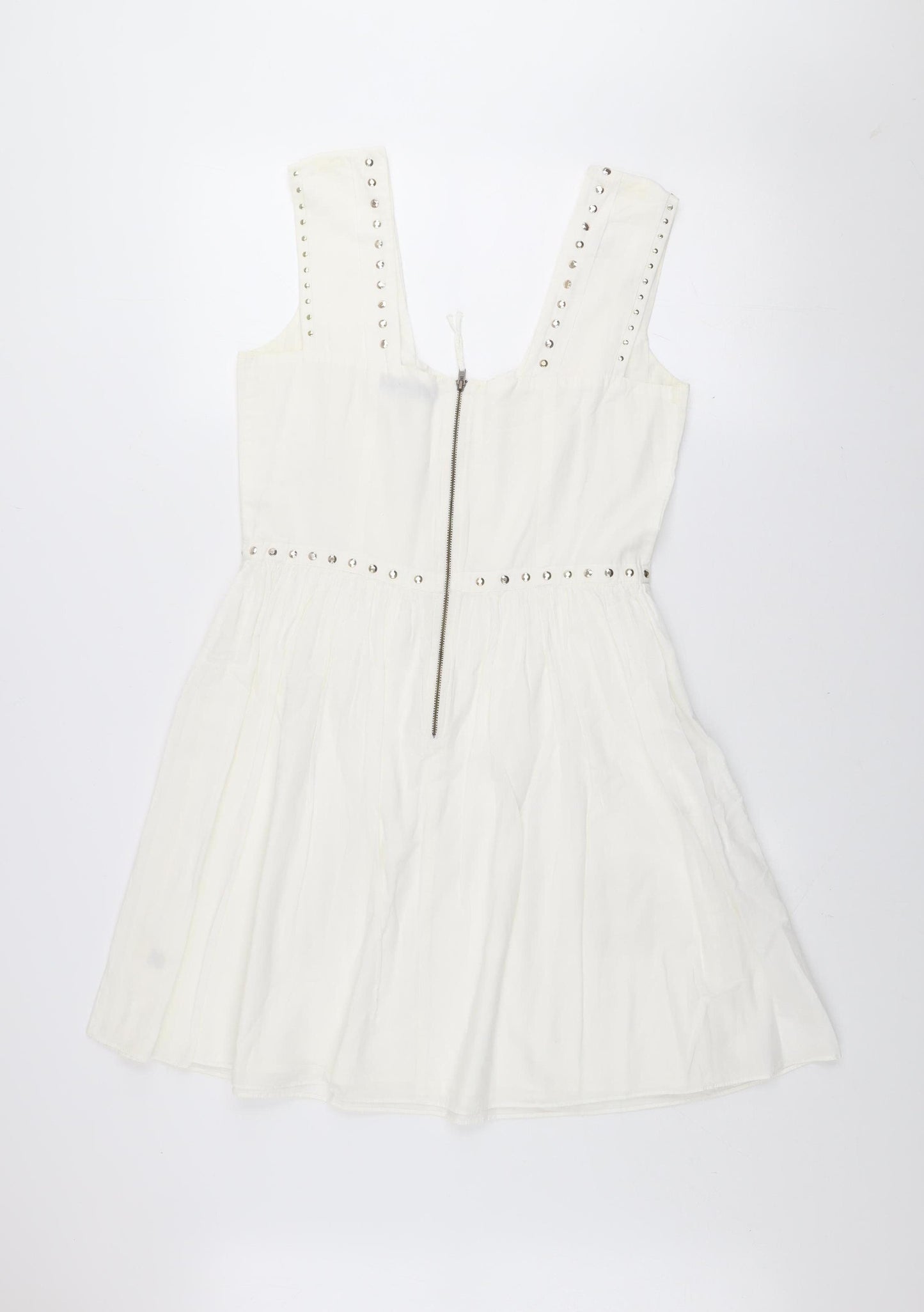 Oasis Women's White Studded A-Line Sleeveless Cotton Dress Size 12