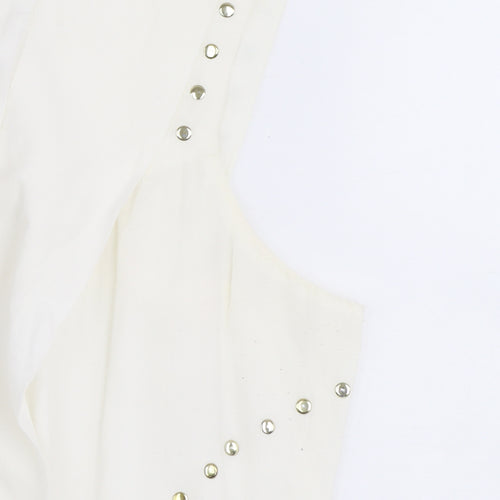 Oasis Women's White Studded A-Line Sleeveless Cotton Dress Size 12