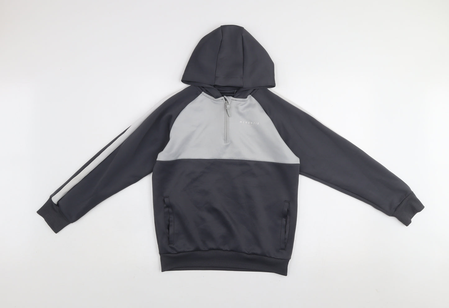 McKenzie Boys Grey Colourblock 1/4 Zip Pullover Hoodie 12-13 Years