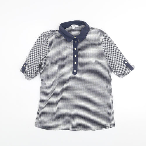 Peter Hahn Women Blue Houndstooth Collared Button-Up Shirt Size 12