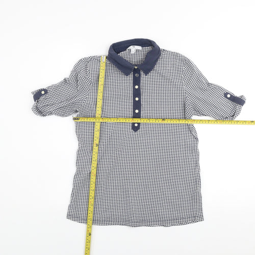 Peter Hahn Women Blue Houndstooth Collared Button-Up Shirt Size 12