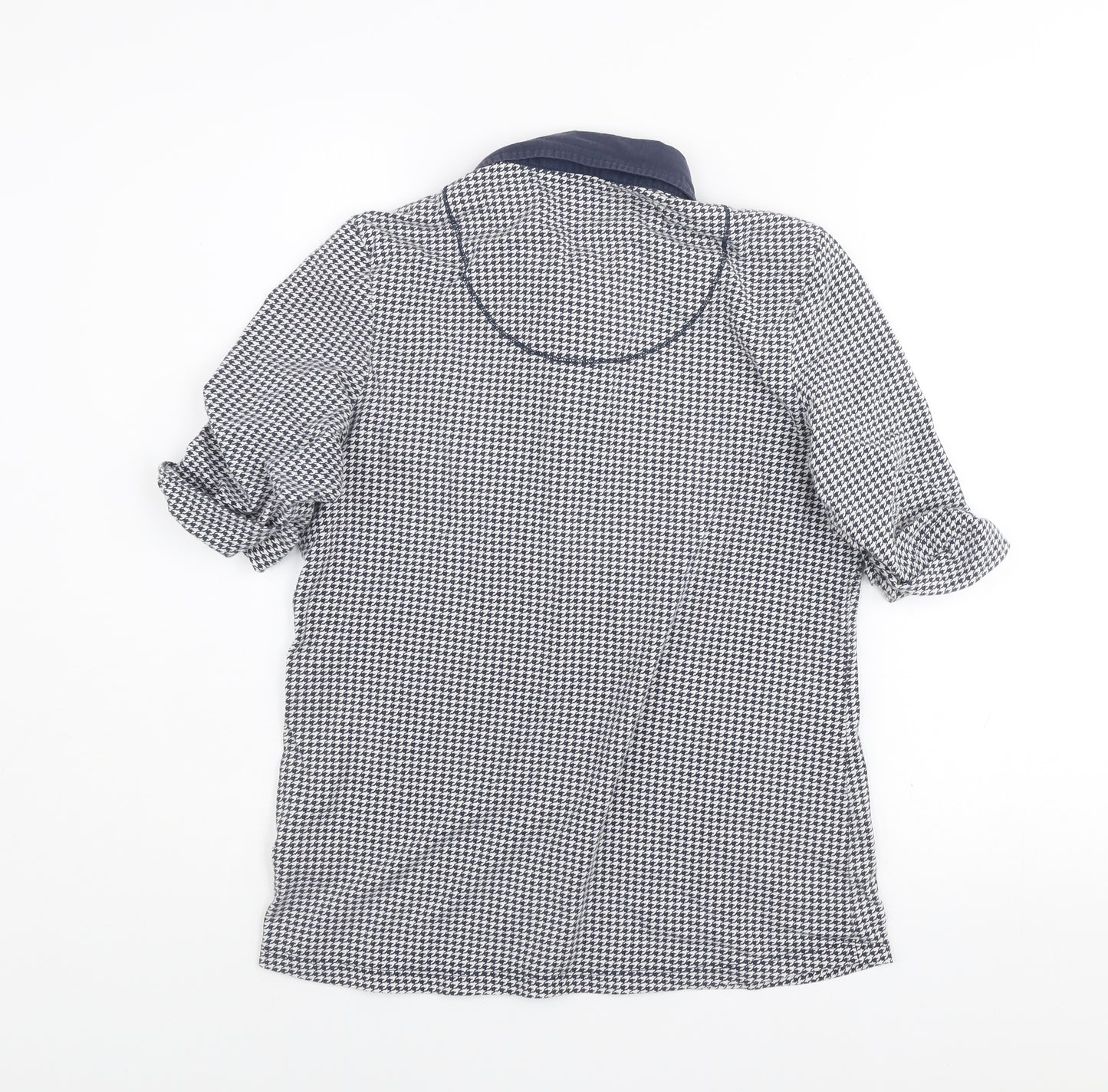 Peter Hahn Women Blue Houndstooth Collared Button-Up Shirt Size 12