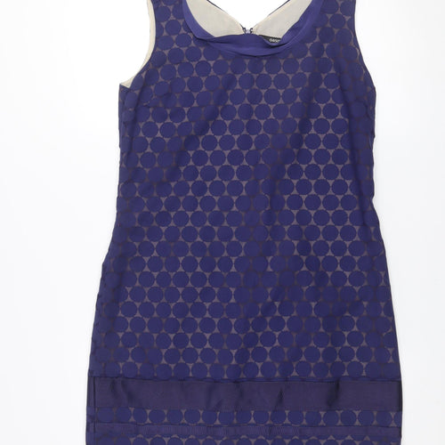 Oasis Women Blue Geometric Shift Dress Size 14 Sleeveless Knee Length