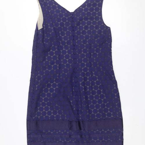 Oasis Women Blue Geometric Shift Dress Size 14 Sleeveless Knee Length