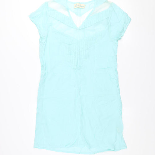 Isle of Mine Women Blue Short Sleeve Rayon Shift Dress S