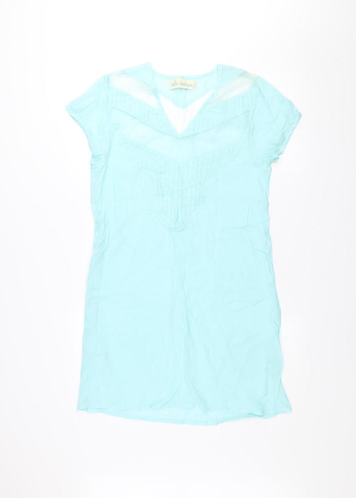 Isle of Mine Women Blue Short Sleeve Rayon Shift Dress S