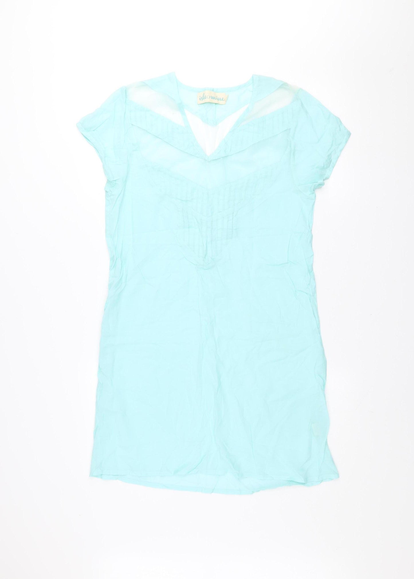 Isle of Mine Women Blue Short Sleeve Rayon Shift Dress S
