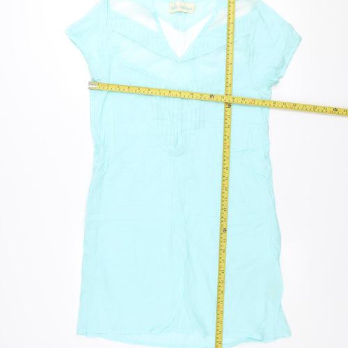 Isle of Mine Women Blue Short Sleeve Rayon Shift Dress S