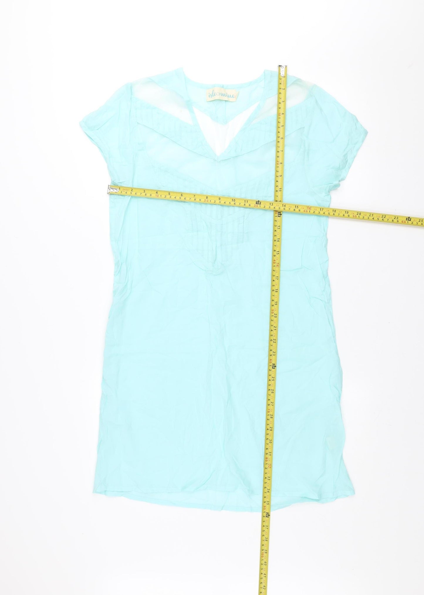 Isle of Mine Women Blue Short Sleeve Rayon Shift Dress S