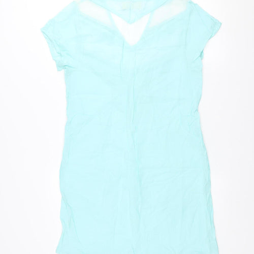 Isle of Mine Women Blue Short Sleeve Rayon Shift Dress S