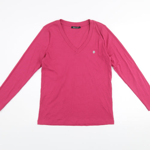 Twist Womens Pink V-Neck Long Sleeve Basic Cotton T-Shirt Size 10