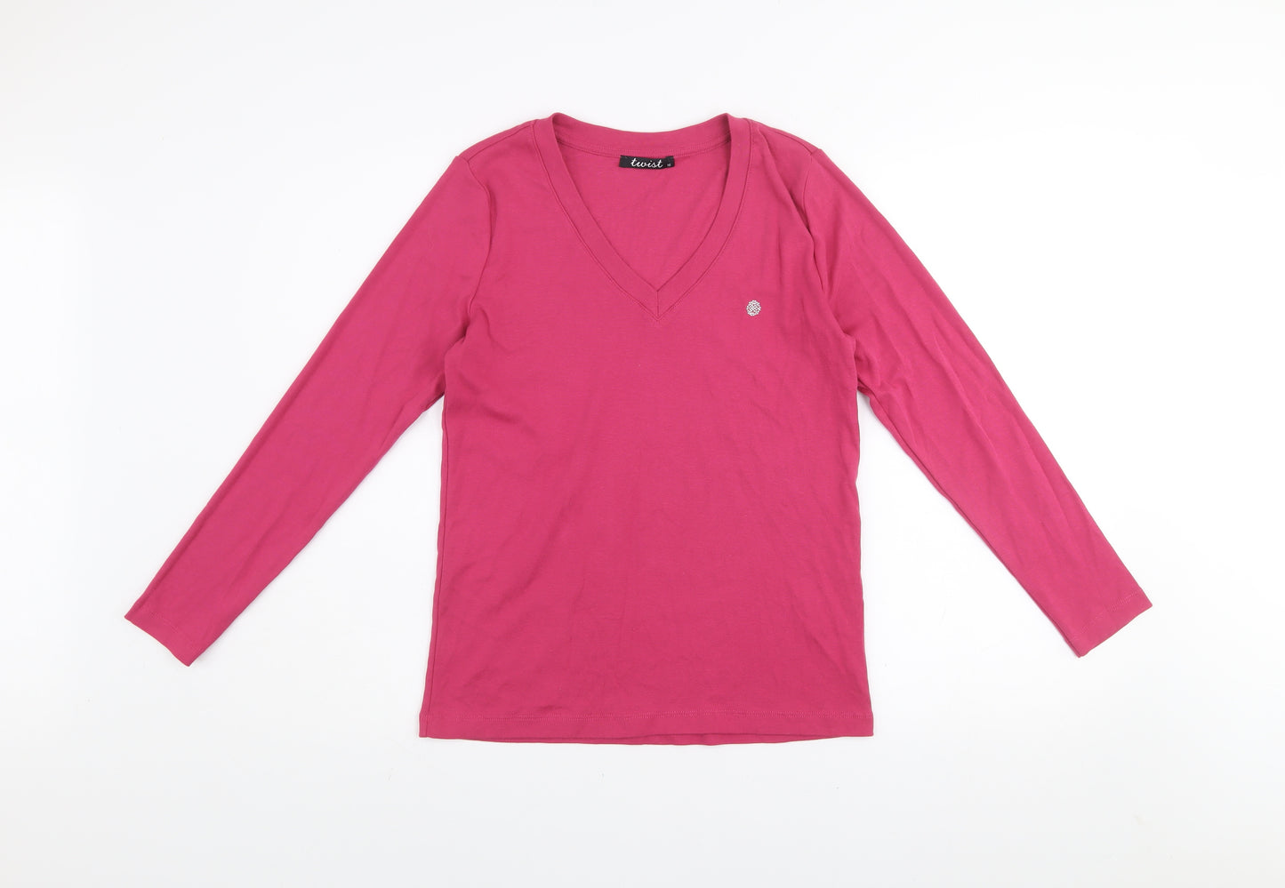 Twist Womens Pink V-Neck Long Sleeve Basic Cotton T-Shirt Size 10
