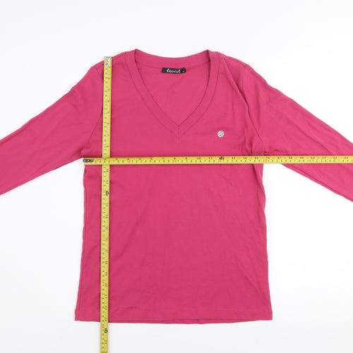 Twist Womens Pink V-Neck Long Sleeve Basic Cotton T-Shirt Size 10