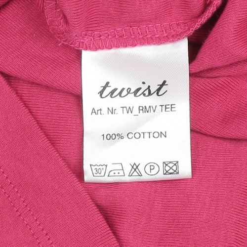 Twist Womens Pink V-Neck Long Sleeve Basic Cotton T-Shirt Size 10
