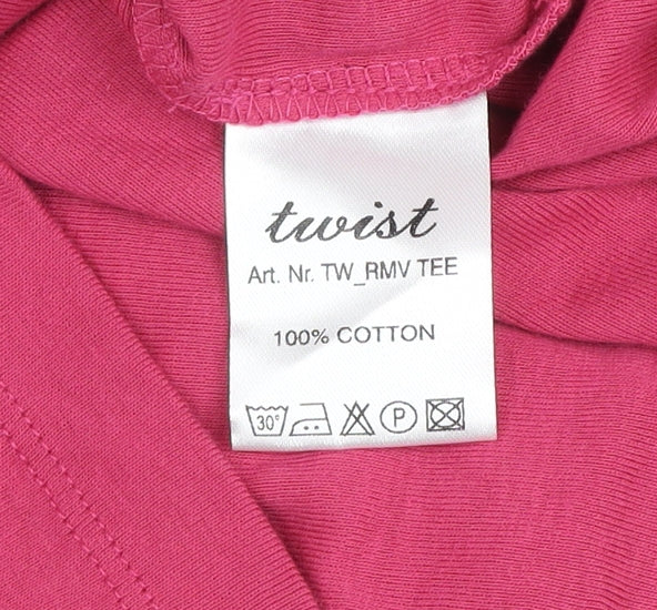 Twist Womens Pink V-Neck Long Sleeve Basic Cotton T-Shirt Size 10
