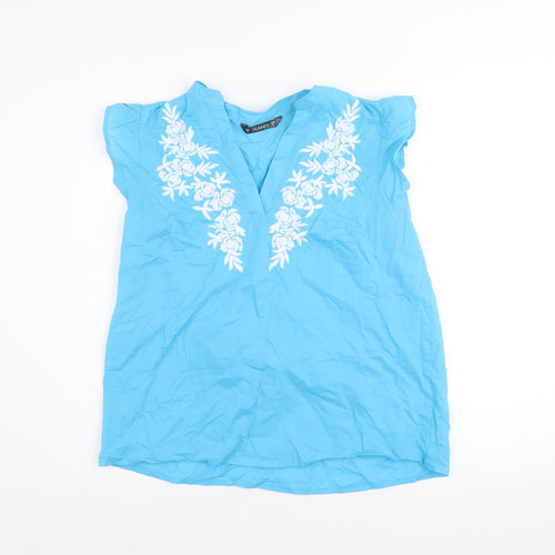 Dunnes Women’s Blue Embroidered Cotton Tunic Blouse Size S