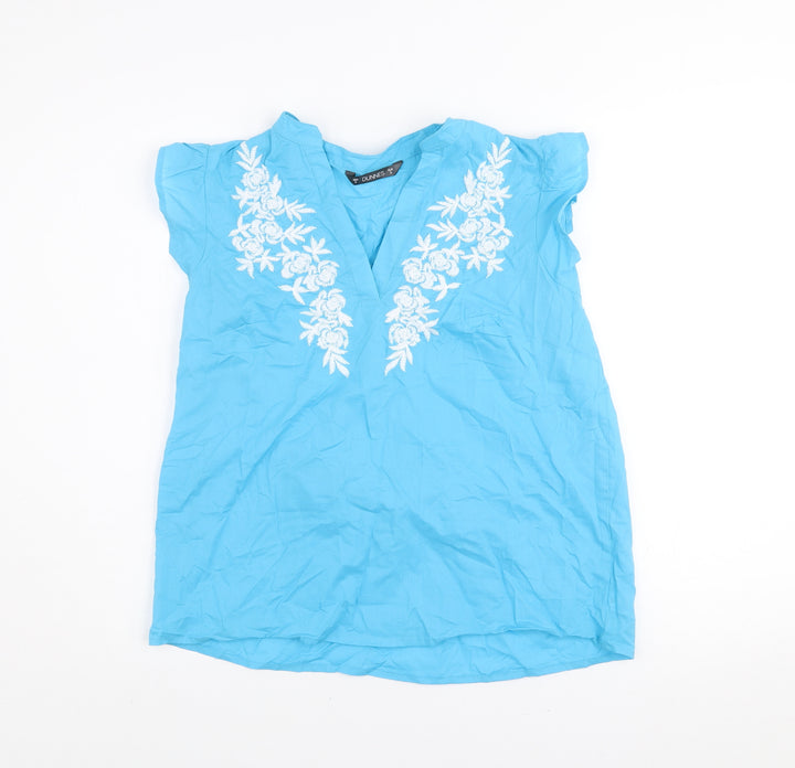 Dunnes Women’s Blue Embroidered Cotton Tunic Blouse Size S