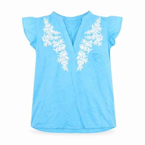 Dunnes Women’s Blue Embroidered Cotton Tunic Blouse Size S