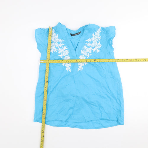 Dunnes Women’s Blue Embroidered Cotton Tunic Blouse Size S