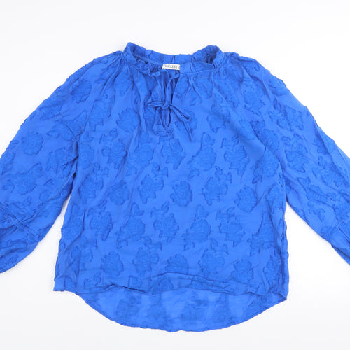 Gallery Women's Blue Floral Tunic Blouse Size L Viscose Long Sleeve