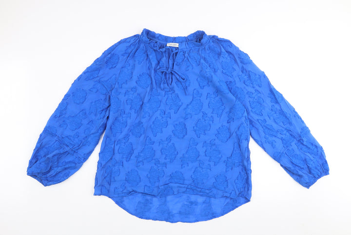 Gallery Women's Blue Floral Tunic Blouse Size L Viscose Long Sleeve