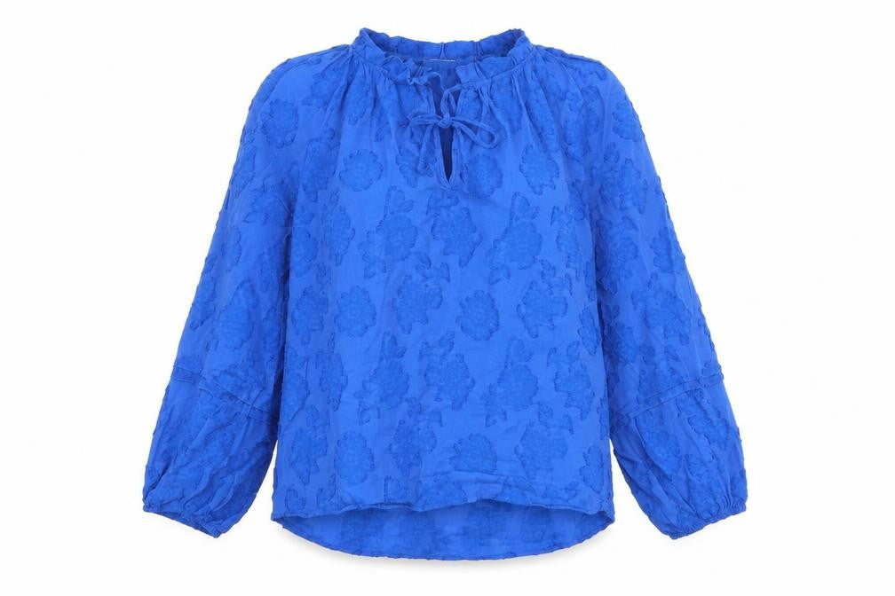 Gallery Women's Blue Floral Tunic Blouse Size L Viscose Long Sleeve