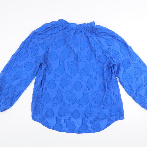 Gallery Women's Blue Floral Tunic Blouse Size L Viscose Long Sleeve
