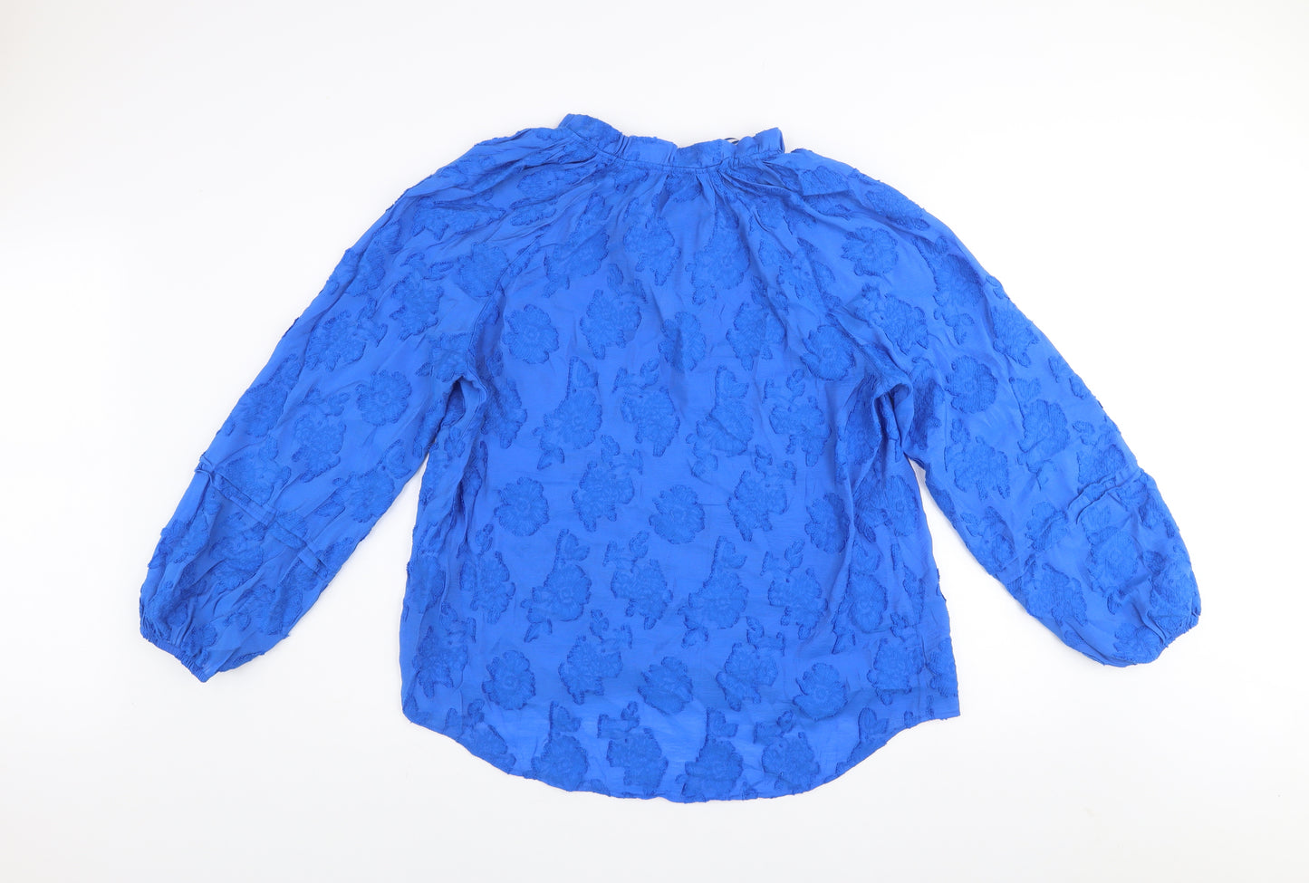 Gallery Women's Blue Floral Tunic Blouse Size L Viscose Long Sleeve