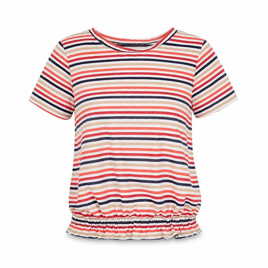 Front view of Papaya Women Multicoloured Striped Short Sleeve Jersey T-Shirt, size 10