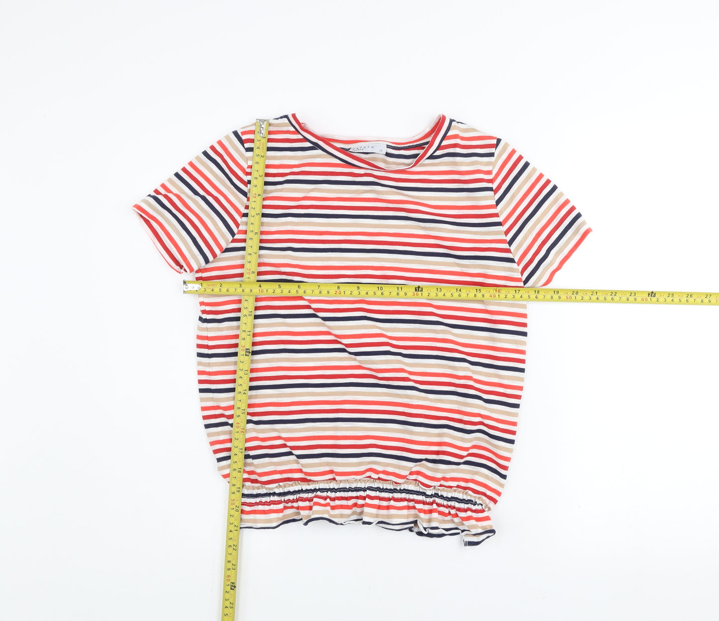 Papaya Women Multicoloured Striped Short Sleeve Jersey T-Shirt Size 10