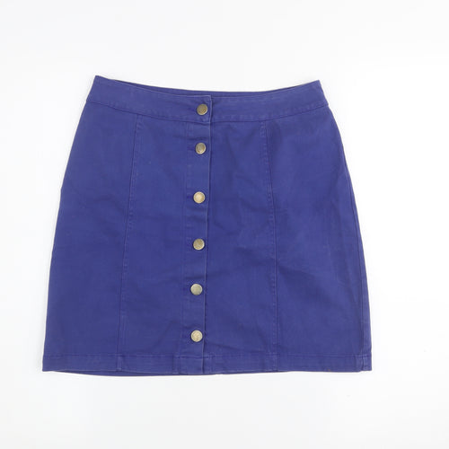 PrettyLittleThing Women's Blue A-Line Button Skirt Size 10