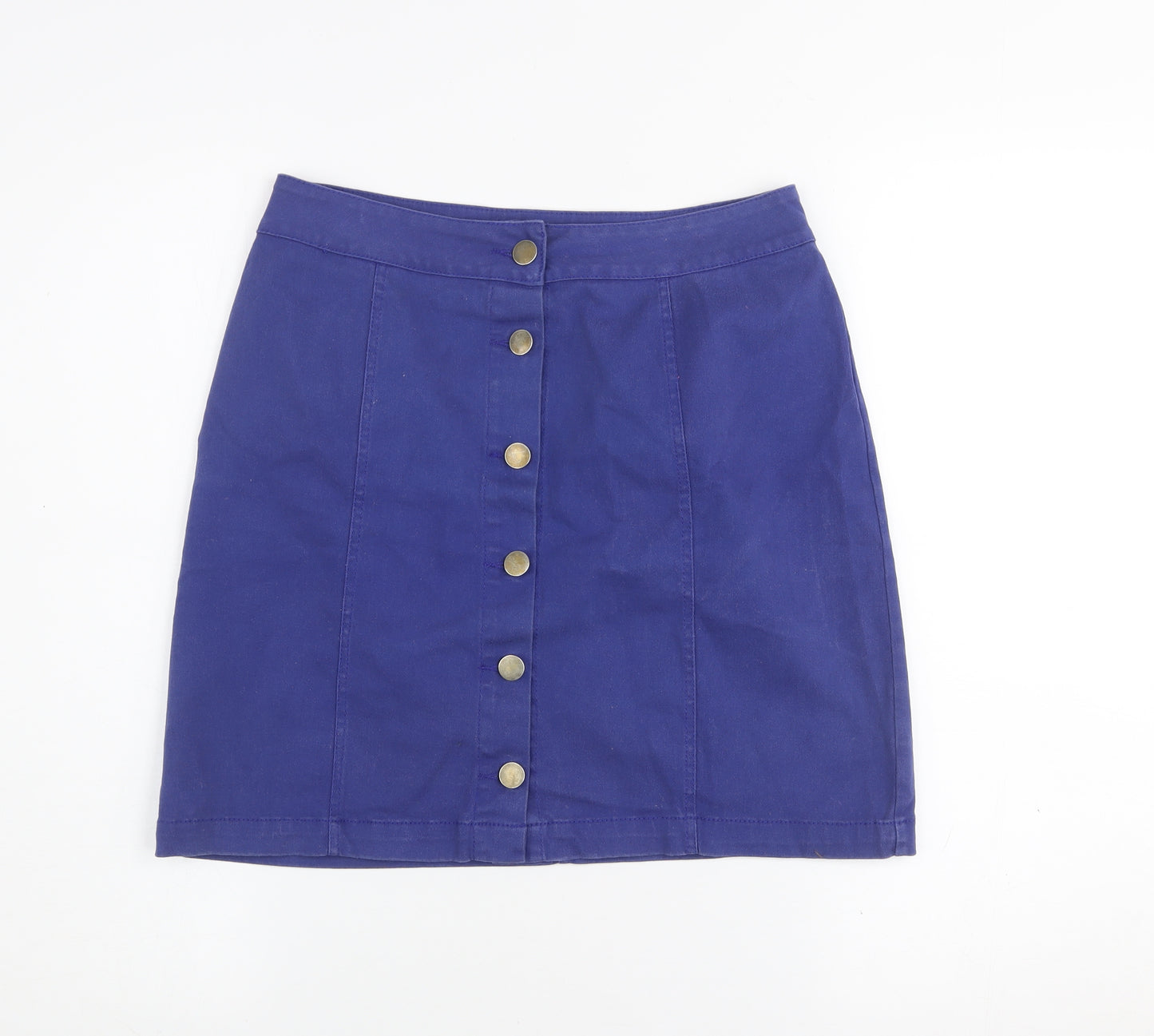 PrettyLittleThing Women's Blue A-Line Button Skirt Size 10