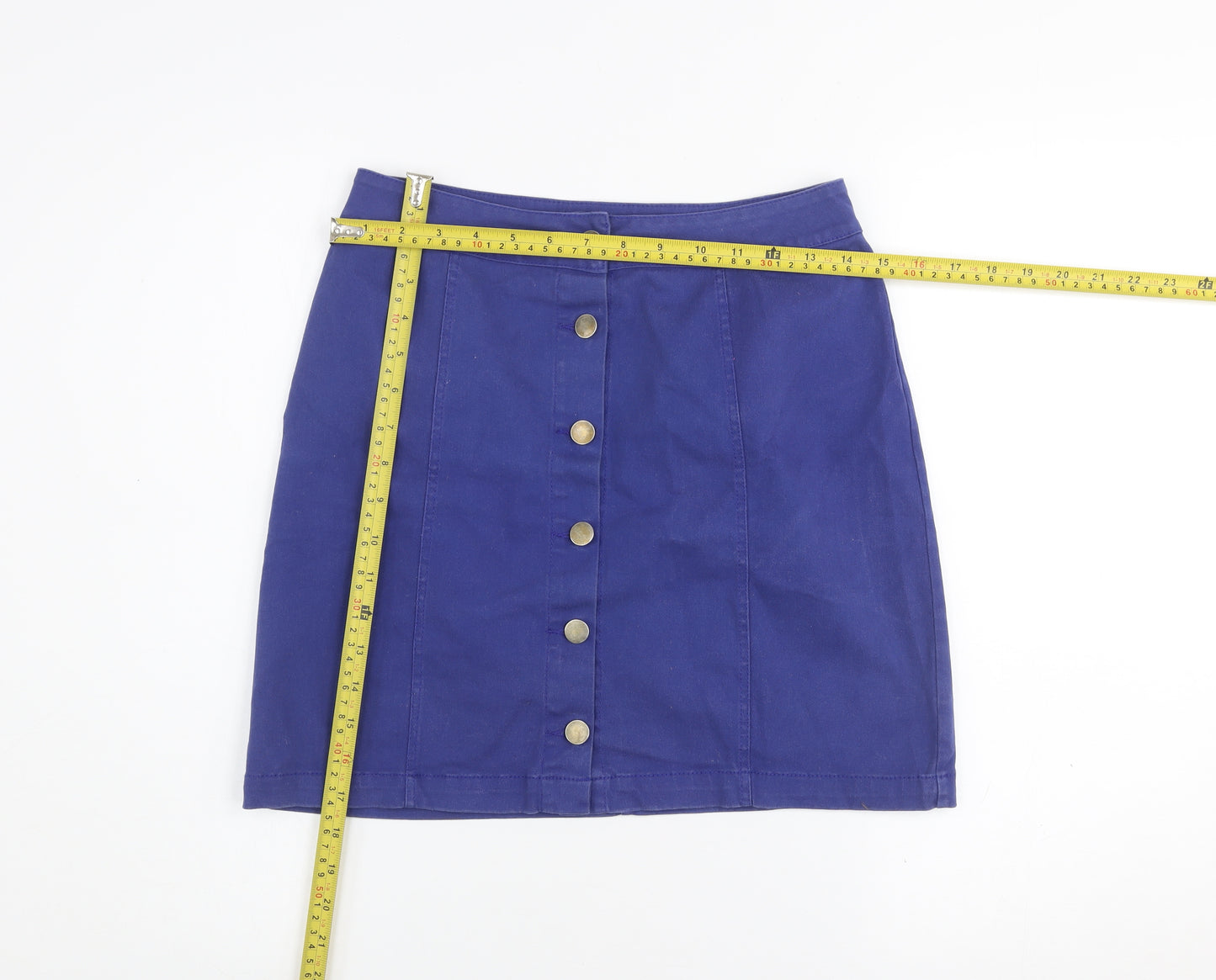 PrettyLittleThing Women's Blue A-Line Button Skirt Size 10